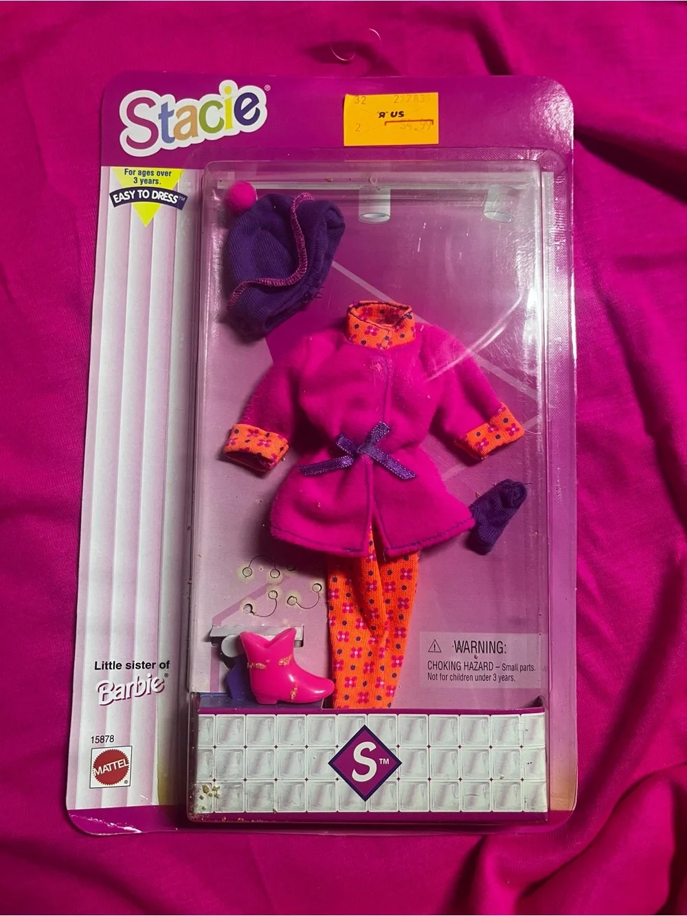 NRFB 1996 Barbie Stacie Doll Easy to Dress Fashion Outfit Pink Coat Set #15878